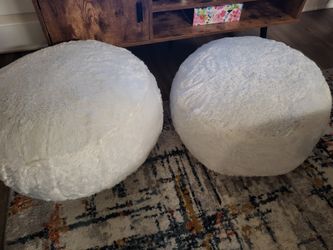 Pair Of White Poufs