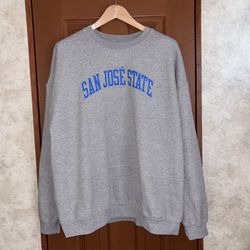 Vintage San Jose State University Gray Crewneck Sweatshirt XL (Fits Like L) — Heather Gray Liquid Tee College Pullover Y2K Grunge Streetwear Sweater