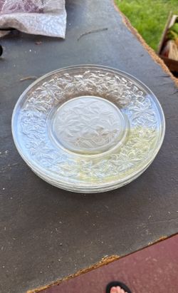 Princess House Clear Frosted Fantasia Pattern Poinsettia Plates