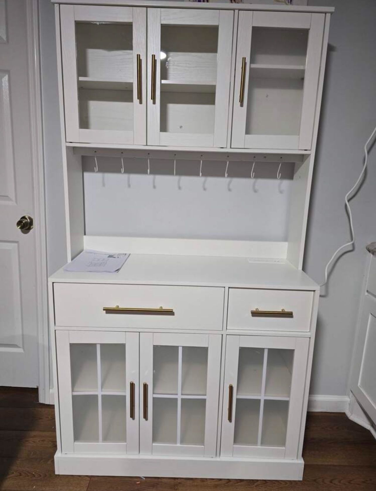 Kitchen Pantry Storage Cabinet 71 Inch Kitchen Buffet 2 Drawer Acrylic Glass Doors Storage With Glas