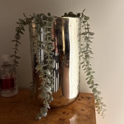 Chrome Vase W/ Fake Plant Included