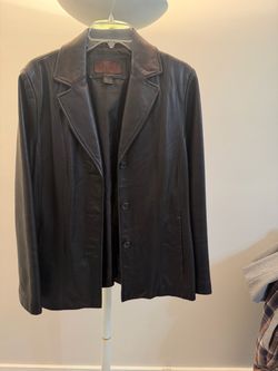 Siena black leather blazer jacket, 3-button, Size 10