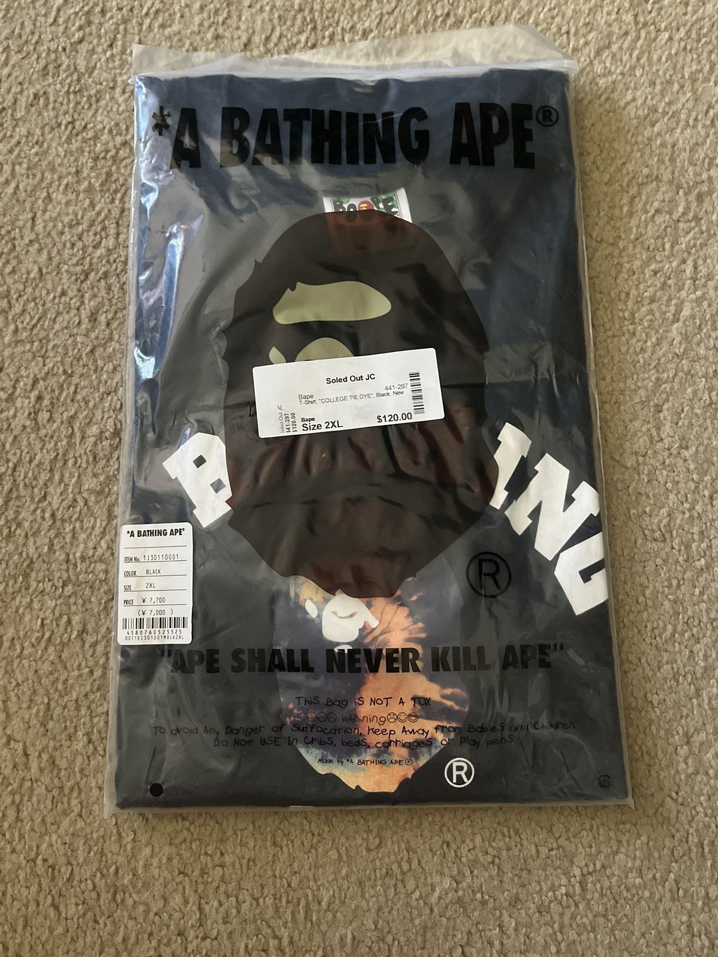 A Bathing Ape College Tie Dye Tee Size 2xl