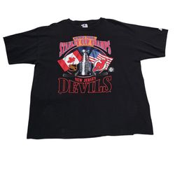 1995 New Jersey Devils Shirt Black Stanley Cup Champs NHL Starter Size XL