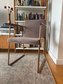 CB2 Mid-Century Modern Velvet Accent Chair – Mauve/Taupe with Brass Frame