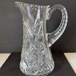 Large Brilliant Cut Glass Heavy Pitcher -9" Star & Pinwheel