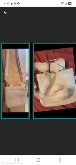 Cream Perforated Crossbody Bag with Strap