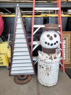 Lot industrial Christmas tree tin antique themilk can snowman  primitive rustic