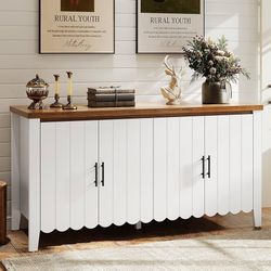 63 Inch Sideboard Buffet Cabinet with Storage, Farmhouse Buffet Cabinet with Adjustable Shelves
