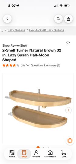 New never used - Rev A Shelf - 2 Shelf - 32” Natural Brown Wood Corner Cabinet Half Moon Lazy Susan - left side and right side  (15.875” H x 11” W x 3