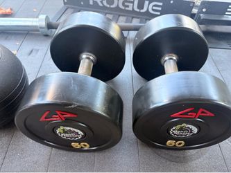Pair of 60 pounds GP urethane coated round dumbbells in good condition