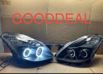 #OH148 2008 2009 Nissan Altima Coupe Halo LED Black Halogen Headlight Pair