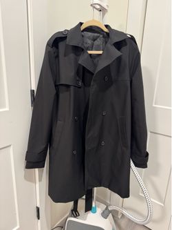 Black Double Breasted Trench Coat with Belt – Size Small