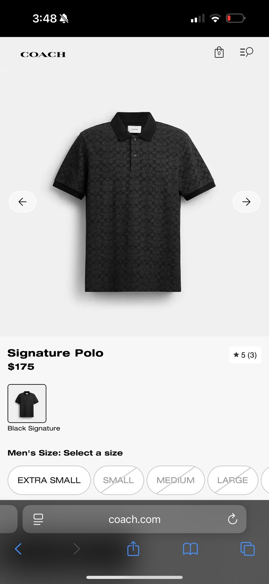 Coach Signature Polo – Black – Size Large