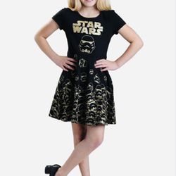 6x girl Stormtrooper Star Wars pink bow black gold summer dress 