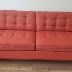 Orange Mid-century Modern Sofa And Love Seat