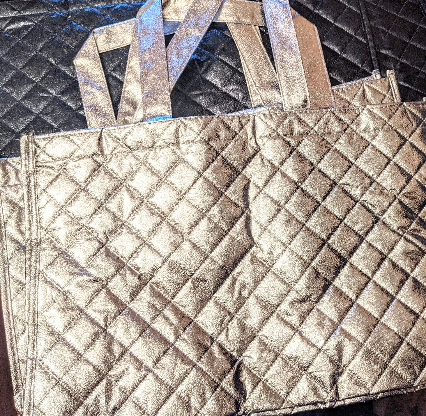 2 Metallic Silver quilted totes