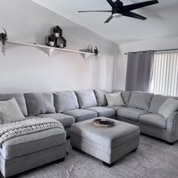 Gray Sectional Sofa Couch Sala Ottoman 