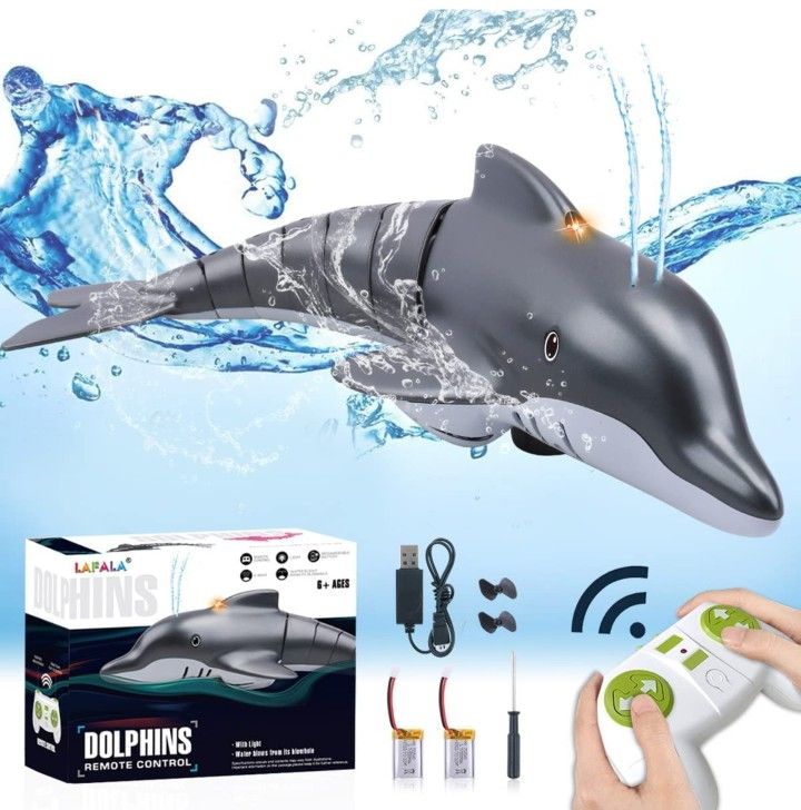 Remote Control Dolphin Toy 2.4G High Simulation Dolphin Remote Control for Swimming Pool Bathroom Great Gift RC Boat Shark Toys for 6+ Year Old Boys a