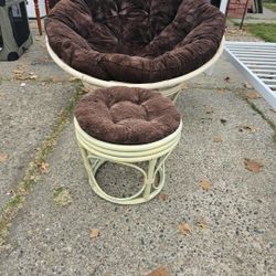 Papasan Chair With Matching Ottoman. Both Come With Chocolate Brown Cushions. 