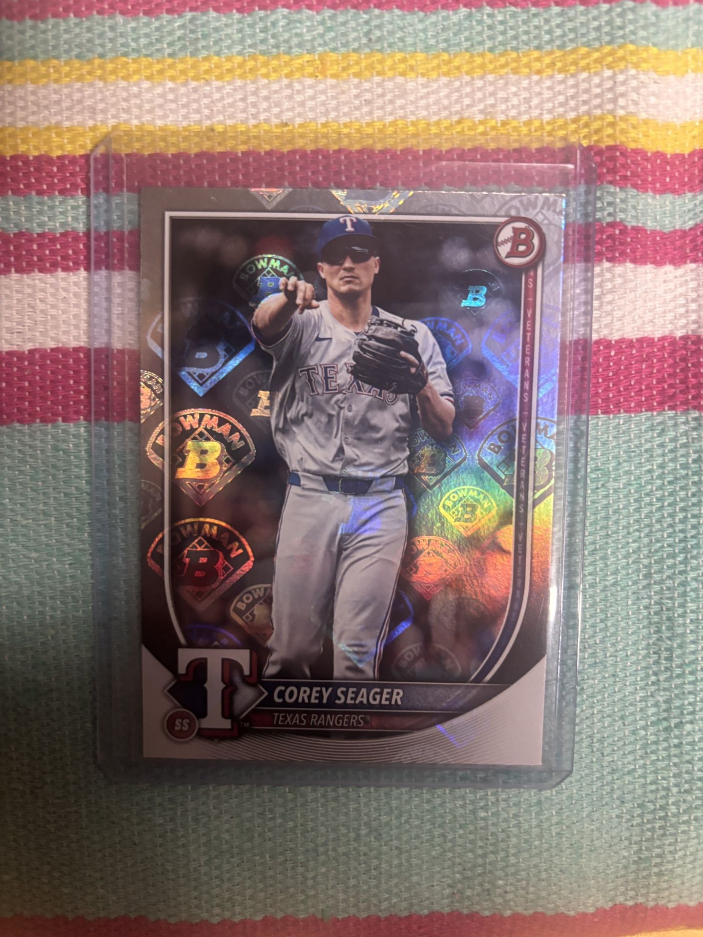 2025 Bowman Corey Seager Retro Logo Foil Pattern #38 Rangers Case Hit