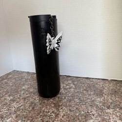 Starbucks 2025 Black Matte Stainless Steel Tumbler Etched Moth Butterfly 16oz