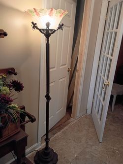 Vintage Torchiere Floor Lamp with Cherub Detail