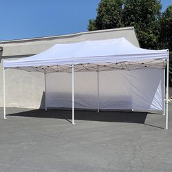 (NEW) $205 Heavy-Duty EZ Popup Canopy 10x20’ with (2 Sidewalls) Outdoor Gazebo, Carry Bag 