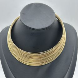 Vintage Multi Wire Gold Tone Torque Necklace 1 1/2” Opening Stretch’s 6” Inside 10 1/2” Good Condition