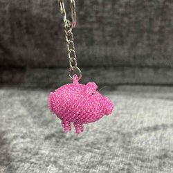 Beaded Pig keychain