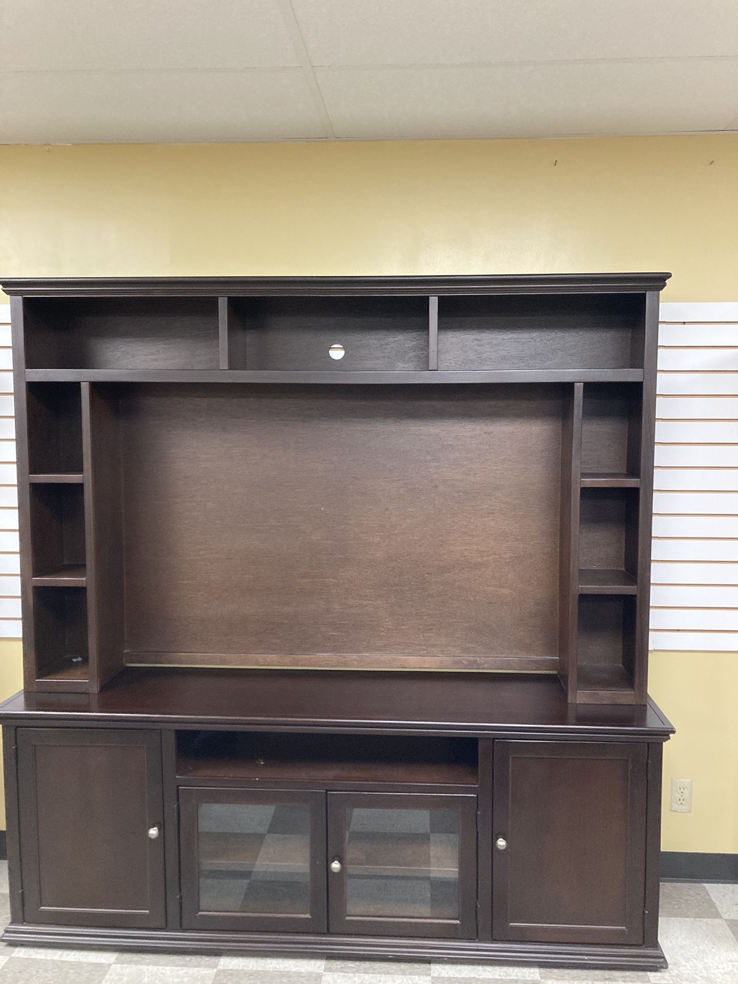 Brown Cherry Tv Console W/ Hutch