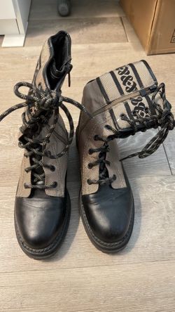 Oblique Canvas Lace-Up Combat Boots