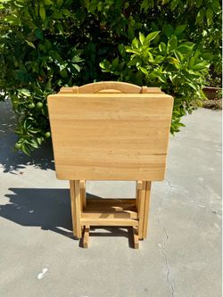 Classic Foldable Wood TV Dinner Tray Table with Storage Rack