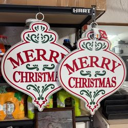 Set Of 2 New Big Metal Christmas Home Decorations With LED Light, Indoor or Outdoor, Size 25” X 21”