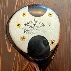 MacGregor Tourney Velocitized Persimmon Driver / 1 Wood: 43.5” Stiff Steel Shaft