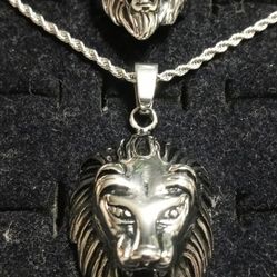 Stainless steel men's lion necklace and ring