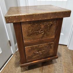 Artisan Crafted Cooper And Wood Table,  Beautiful One Of A Kind, 16w X 21d X 29h. Heavier Piece 