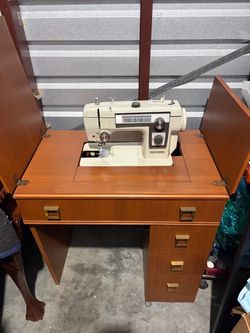 Vintage New Home Janome 551 Sewing Machine with Wooden Cabinet – Made in Japan