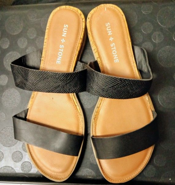 Open Toe Sun & Stone Slide Sandals 7W