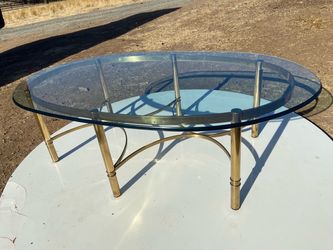 Vintage Mid Century Cocktail Labarge Style Brass and Glass Oval Coffee Table