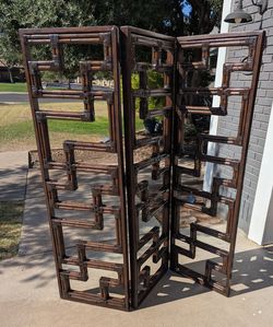 Large 3-Panel Vintage Bamboo & Wood Room Divider