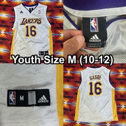 Pau Gasol Los Angeles Lakers White Jersey Adidas Youth Kids Size Medium (10-12)