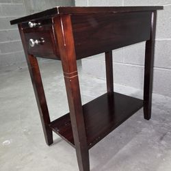 Dark Wood End Table with Drawer and Shelf