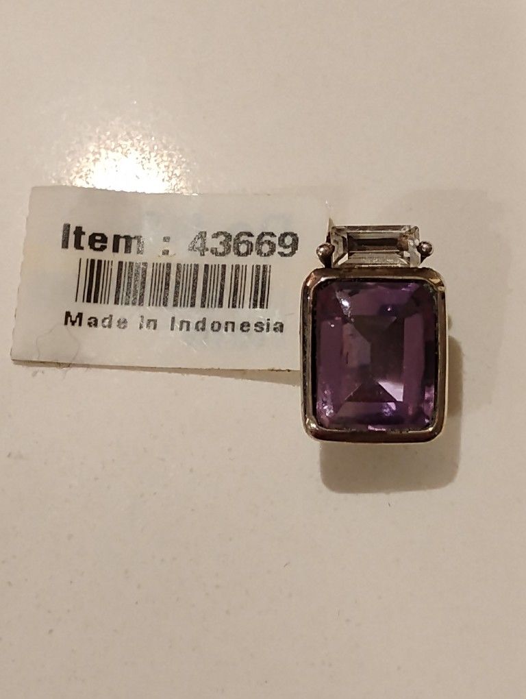 GemsTV Small Amethyst And Sterling Silver Pendant New With Tag