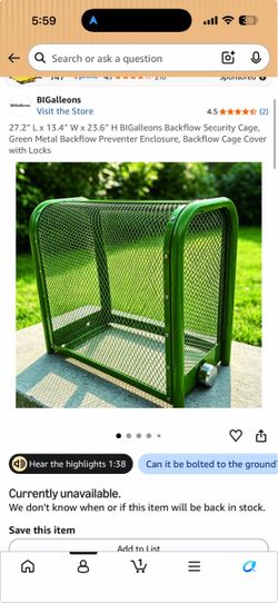 Brand new Backflow Security Cage, Green Metal Backflow Preventer Enclosure, Backflow Cage Cover with Locks