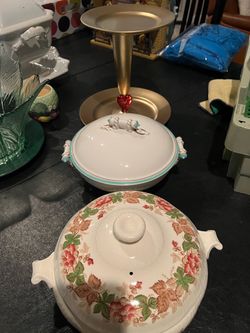Vintage Ceramic Lidded Tureen with Floral Pattern