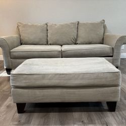 Sofa Bed + Ottoman (Natural Beige, Great Condition)