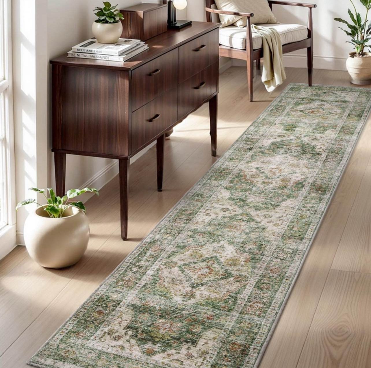 2X10 Runner Rug-Washable Runners for Hallways-Soft Non Slip Bedside Rugs for Bedroom-Vintage Long