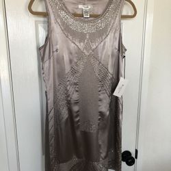Women’s Sleveless Beaded Short Cocktail Dress Taupe  