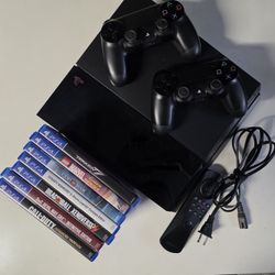 PS4 Playstation 4 With 2 Controllers, Remote, & Games
